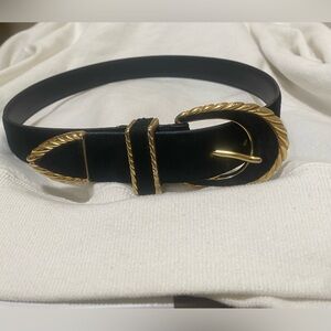 Vintage Omega Black Pig Suede Western Belt Gold Twisted Rope Buckle Size S 80s